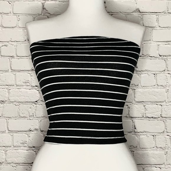 Black Striped Ribbed Tube/Cropped Top (NWT) - Picture 1 of 2